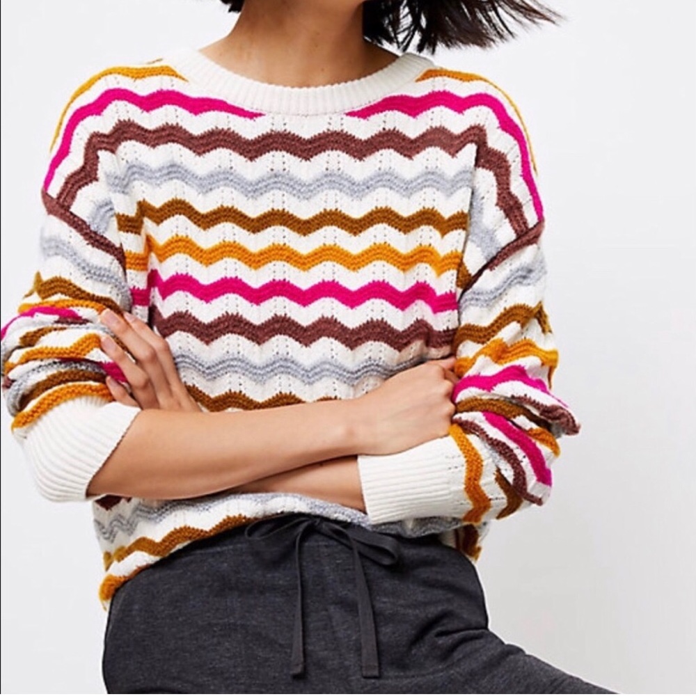 Lou & Grey Ribbed Zig Zag Crew Neck Sweater size Small